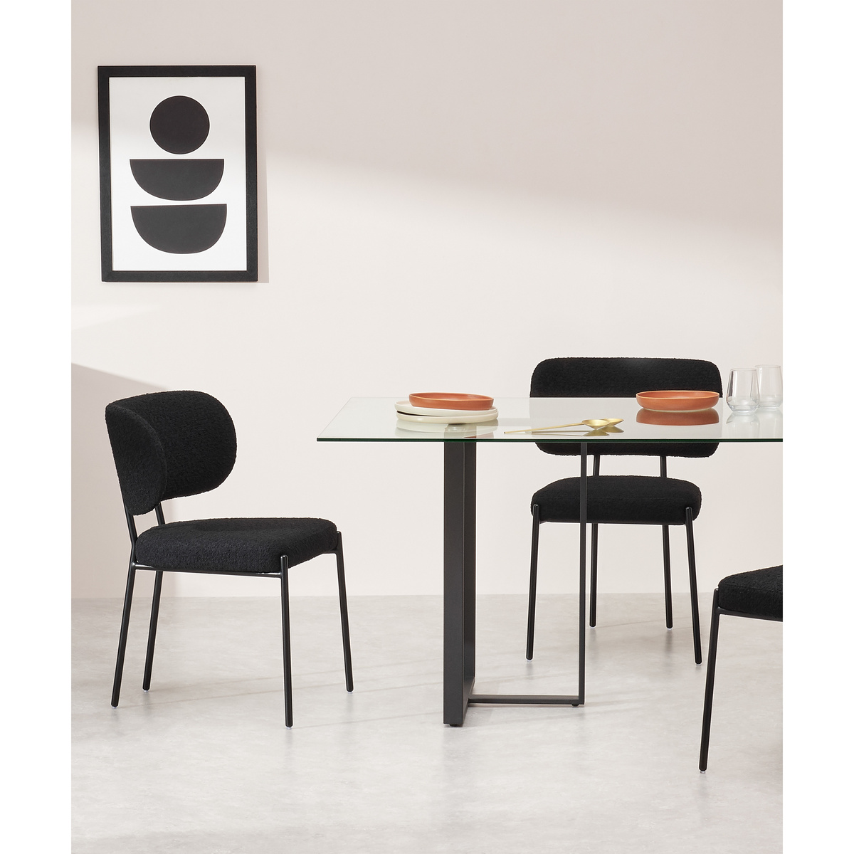 Asare Dining Chair, Black Boucle with Black Leg – image 7