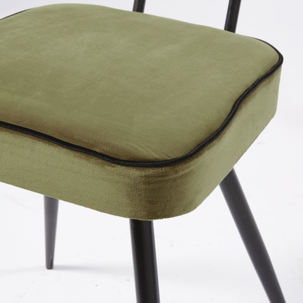 CLAPPER - Khaki Green Velvet and Black Metal Chair – image 5