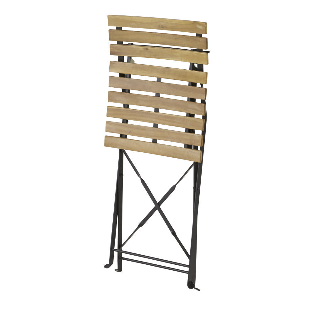 Professional Black Metal and Acacia Folding Chairs (x2) – image 4
