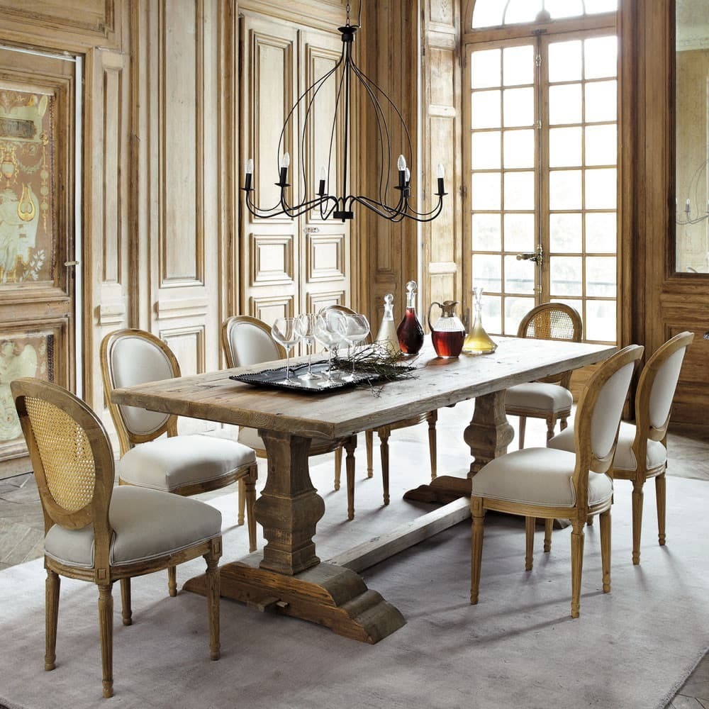 LOUIS - Cotton and solid oak medallion chair in ecru – image 4