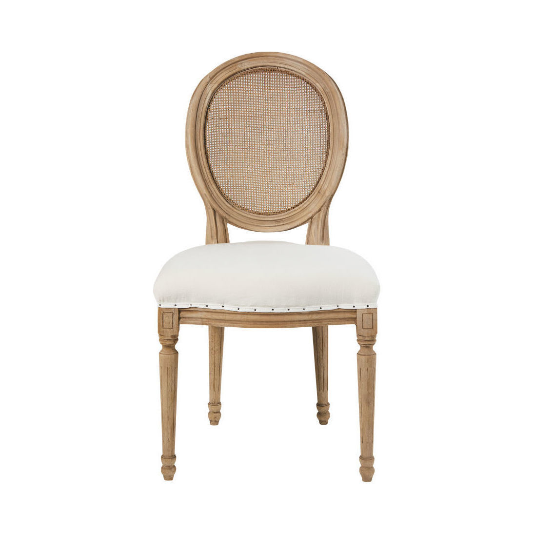 LOUIS - White Linen and Rattan Cane Medallion Chair – image 2