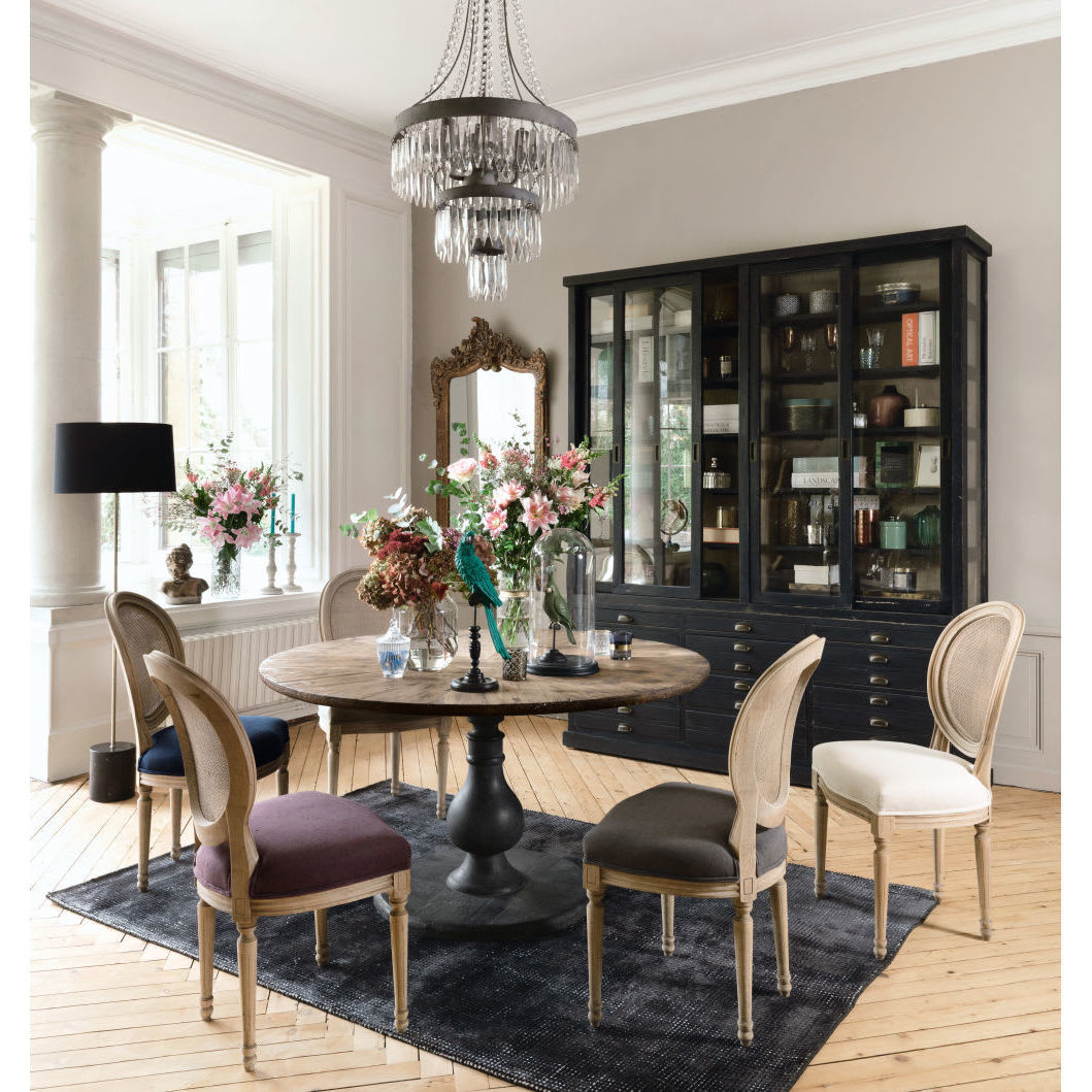 LOUIS - White Linen and Rattan Cane Medallion Chair – image 4
