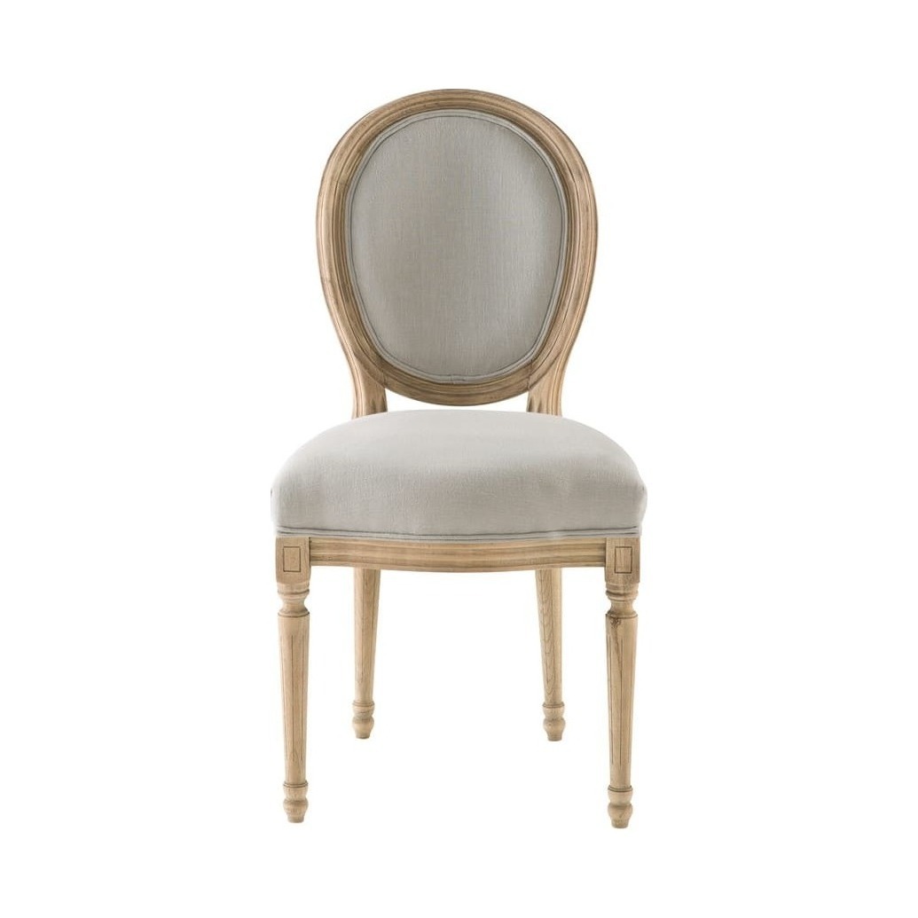 LOUIS - Light Grey Washed Linen Medallion Chair – image 2