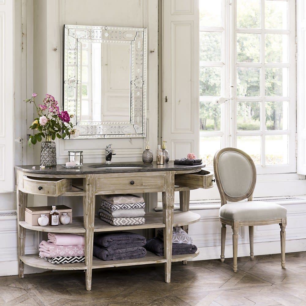 LOUIS - Light Grey Washed Linen Medallion Chair – image 4