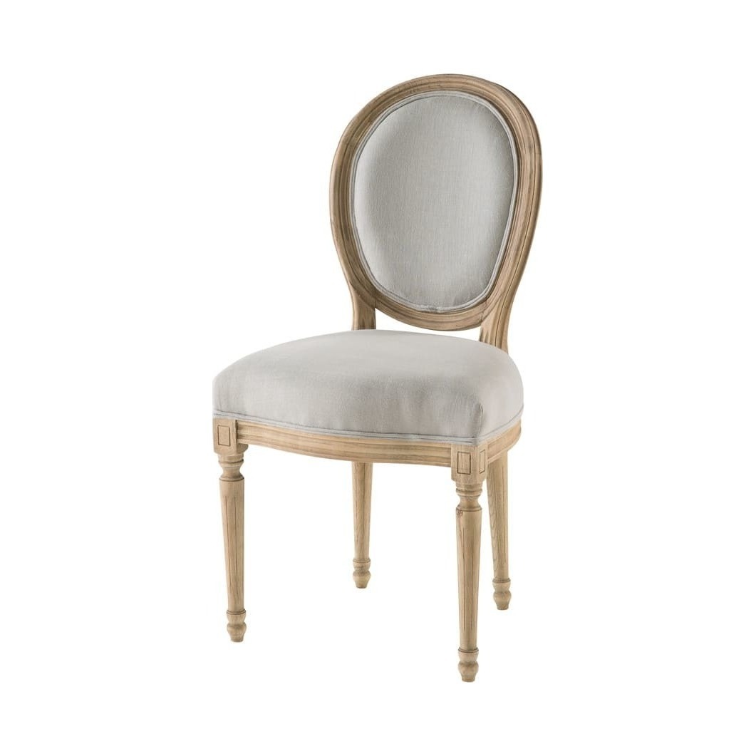 LOUIS - Light Grey Washed Linen Medallion Chair – image 1