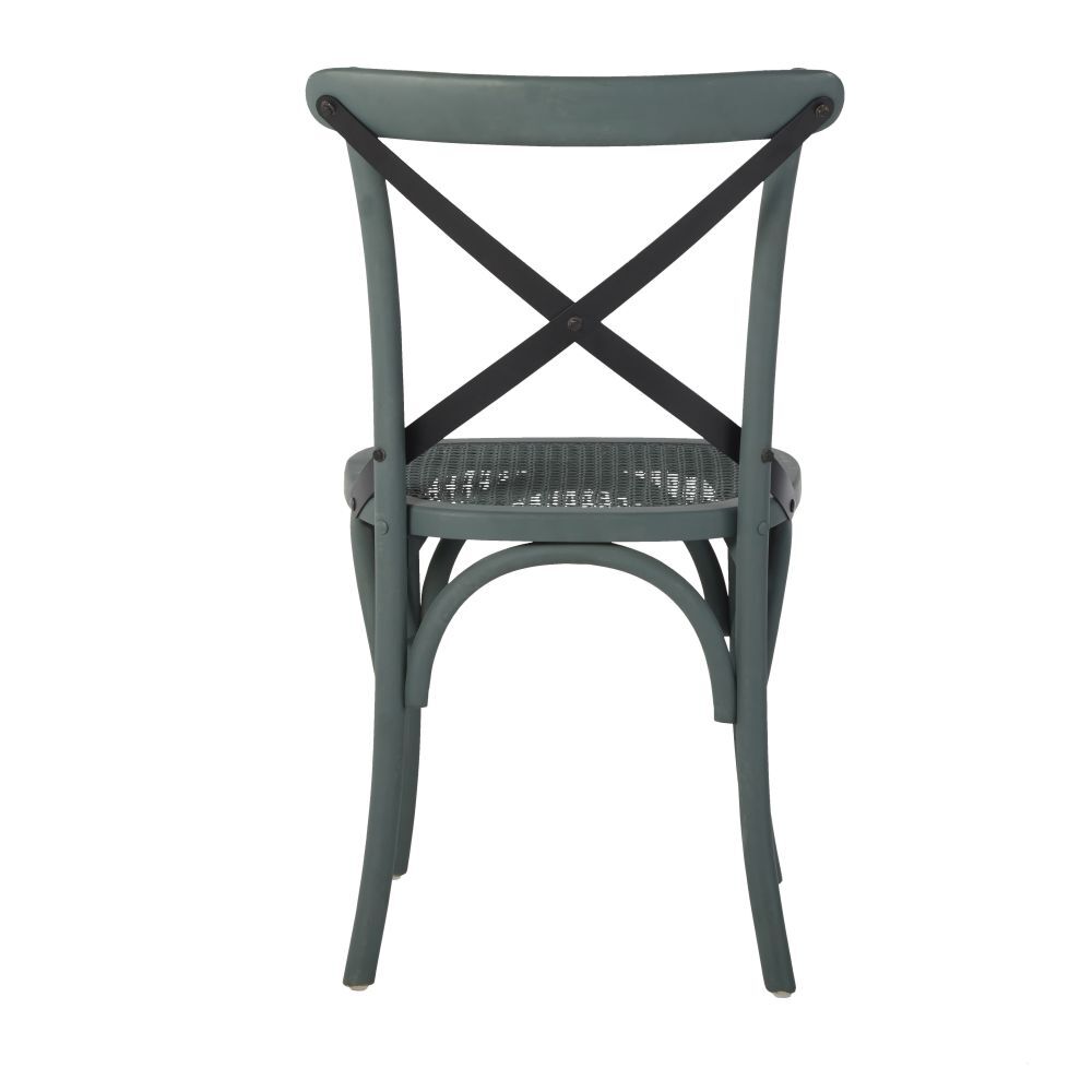 Cross back chair in rattan, matte dark green birch and black metal – image 3