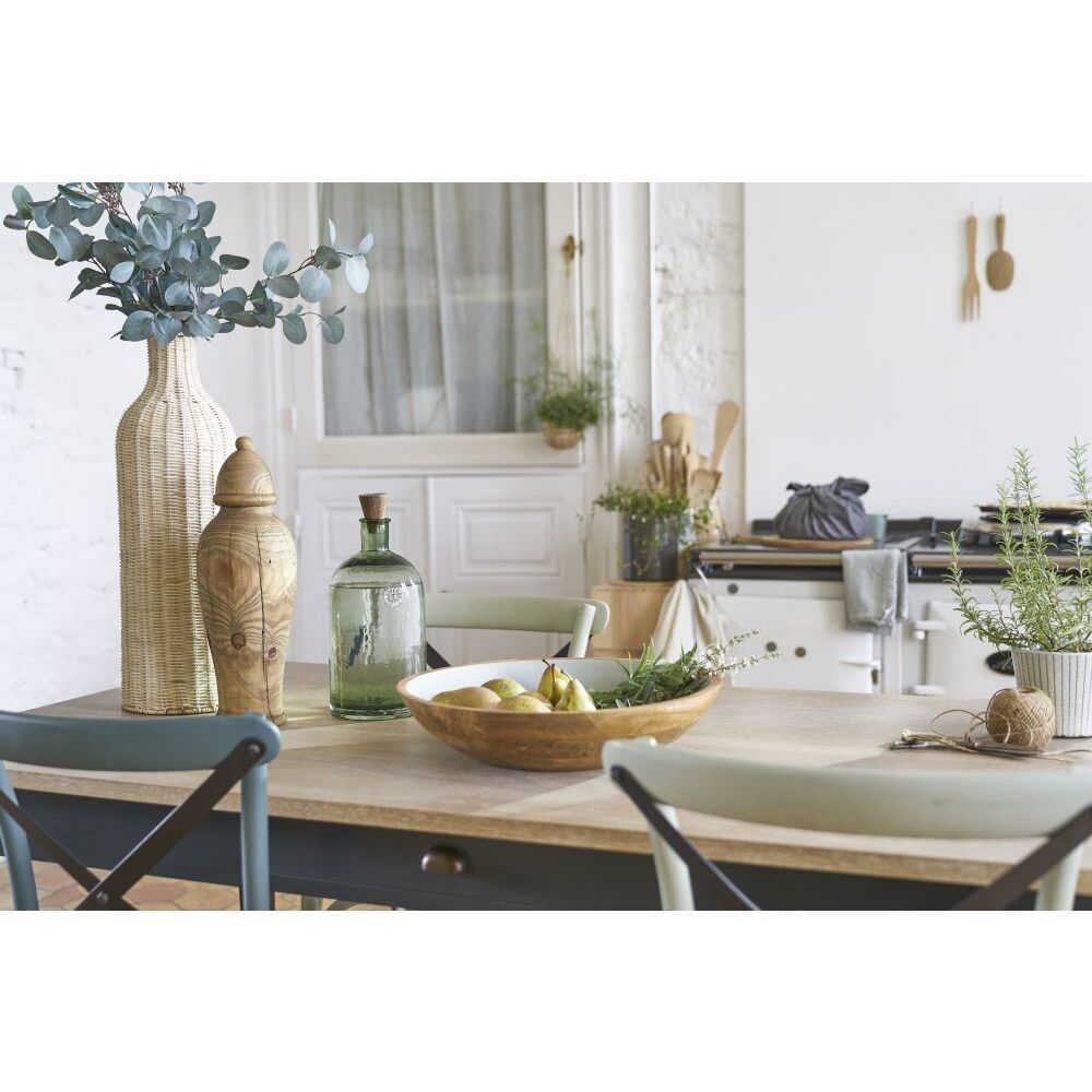 Cross back chair in rattan, matte dark green birch and black metal – image 6