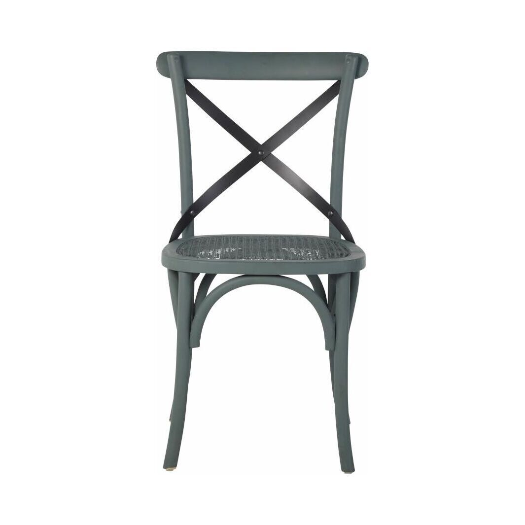 Cross back chair in rattan, matte dark green birch and black metal – image 2