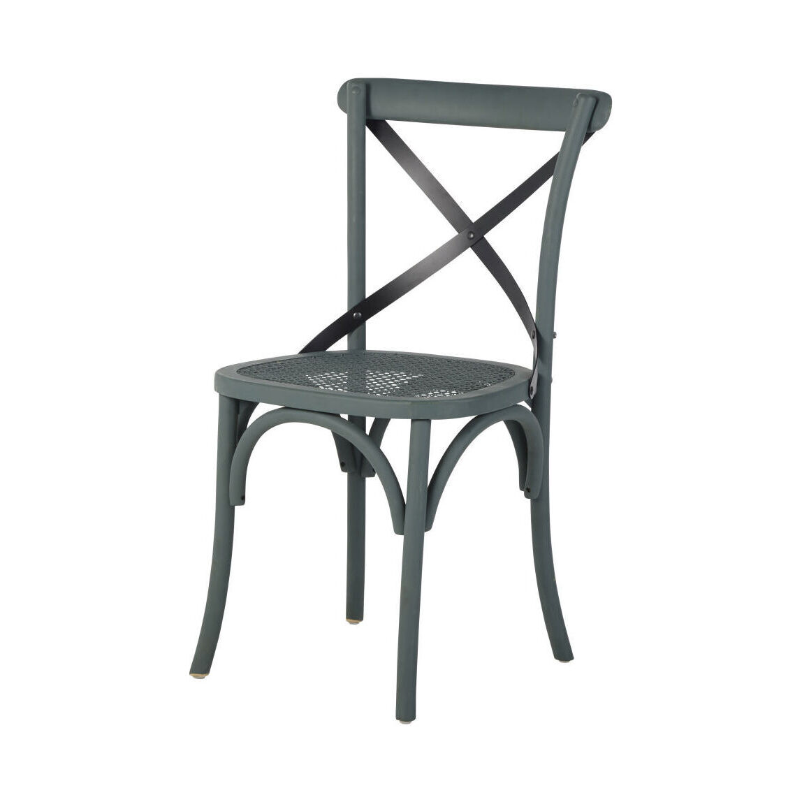 Cross back chair in rattan, matte dark green birch and black metal – image 1