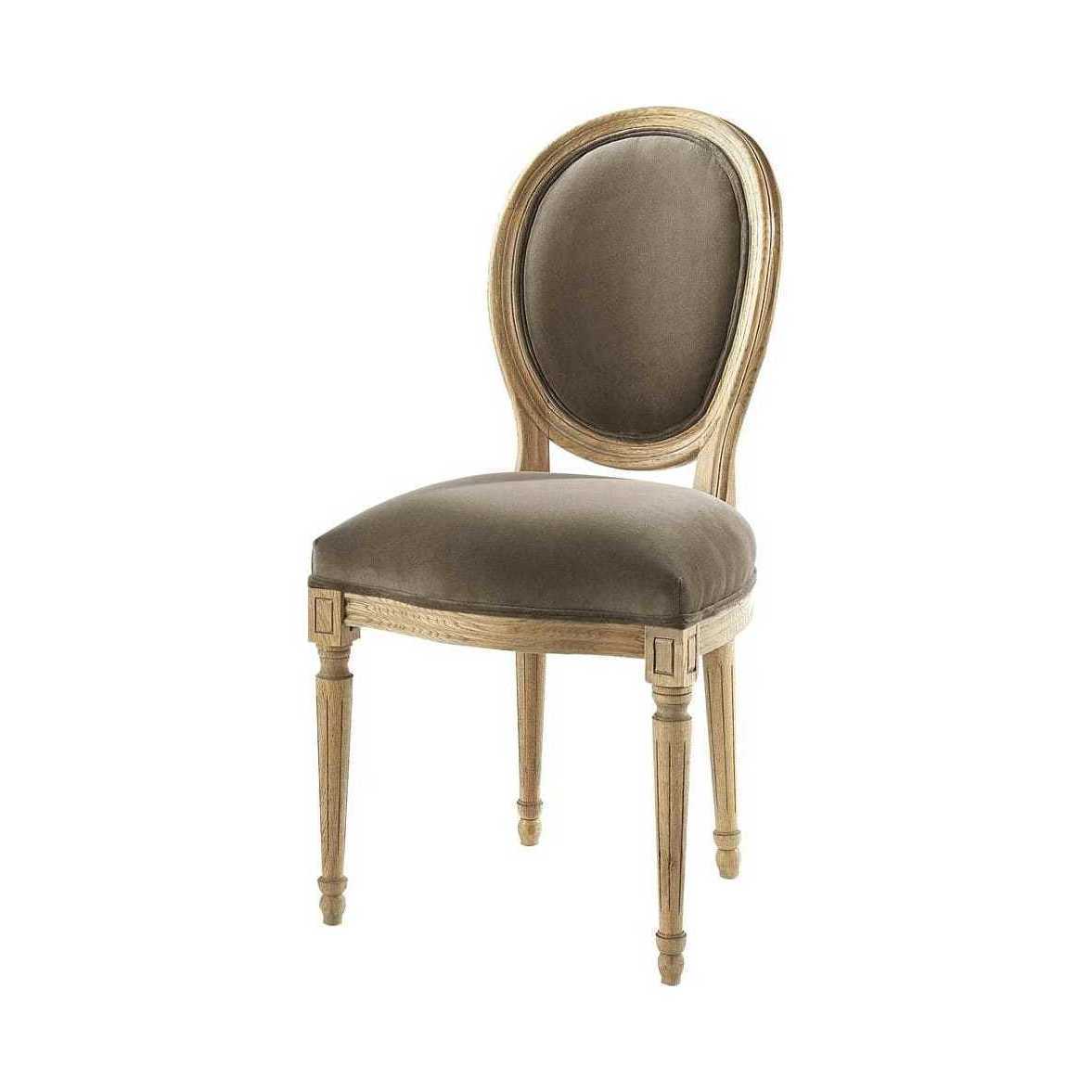 LOUIS - Velvet and Solid Oak Medallion Chair in Taupe – image 1