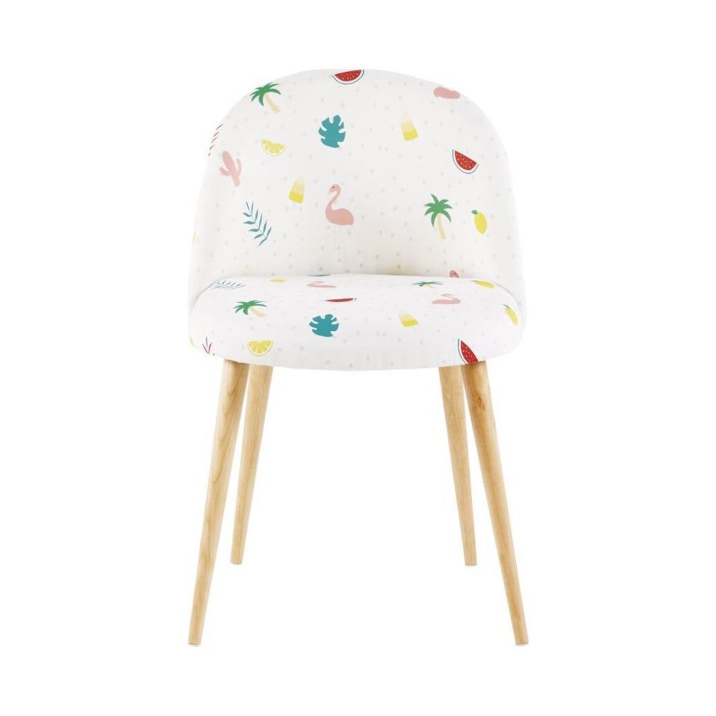 MAURICETTE - Solid Birch and White Vintage Chair with Tropical Print – image 2