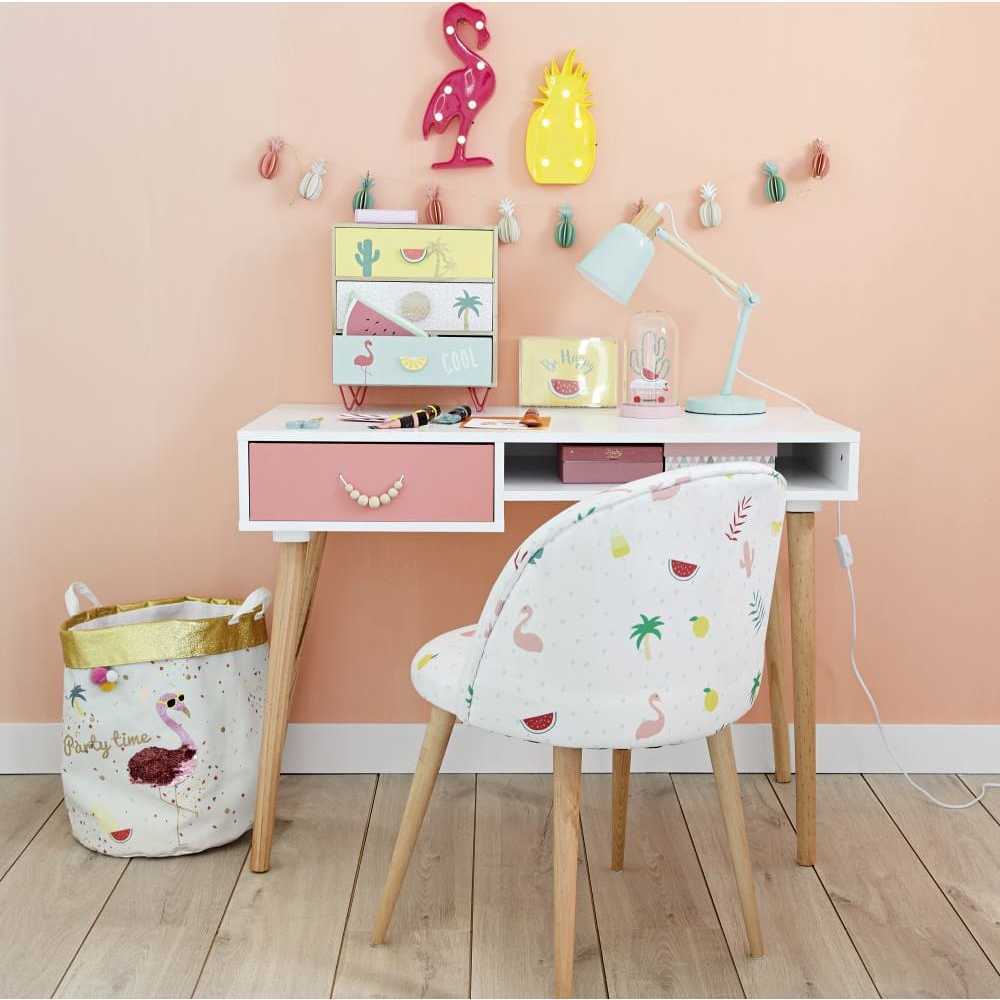MAURICETTE - Solid Birch and White Vintage Chair with Tropical Print – image 3