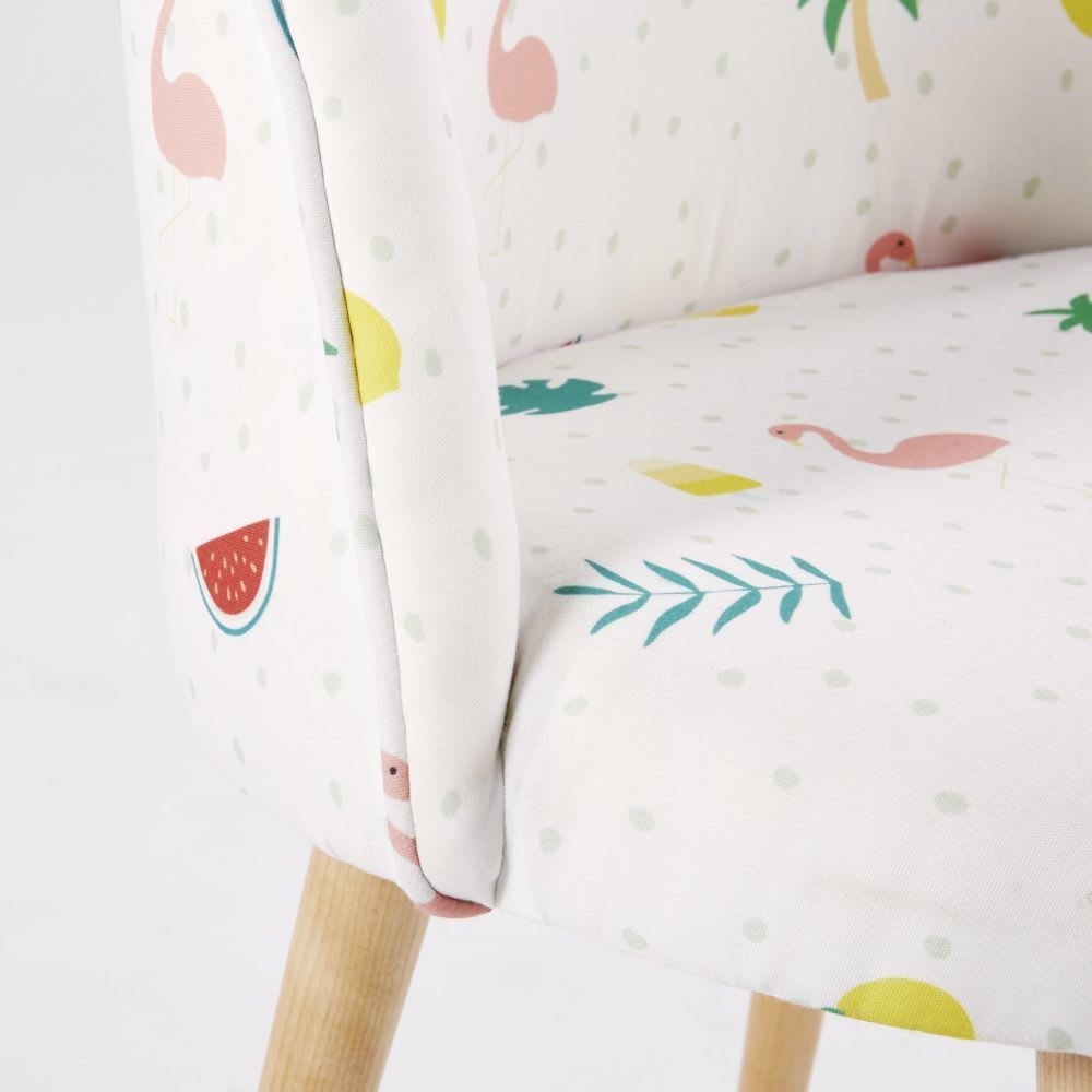 MAURICETTE - Solid Birch and White Vintage Chair with Tropical Print – image 4