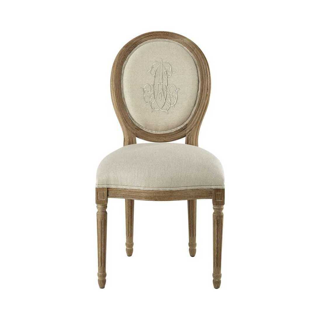 LOUIS - Medallion chair in beige linen and greyed oak – image 2