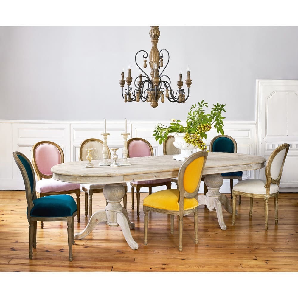 LOUIS - Medallion chair in beige linen and greyed oak – image 4