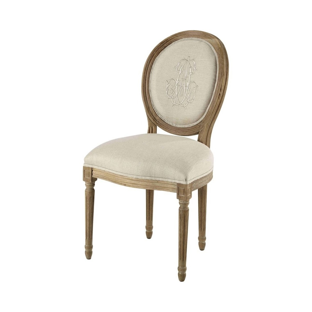 LOUIS - Medallion chair in beige linen and greyed oak – image 1