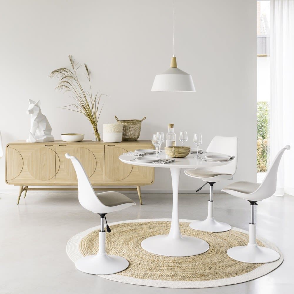 CIRCLE - Matte white metal and beige fabric chair – image 3