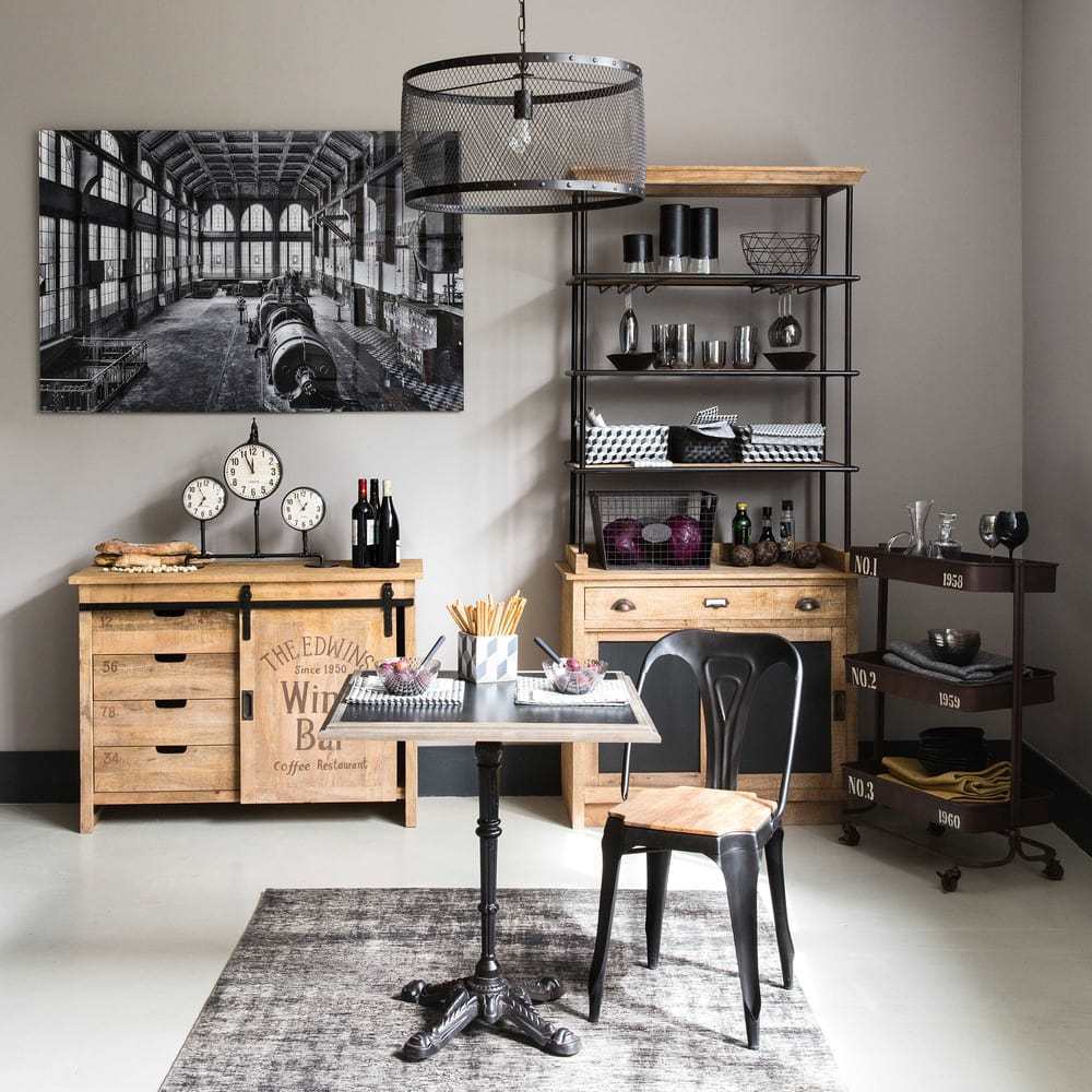 MULTIPL'S - Industrial Matte Black Metal and Mango Wood Chair – image 3