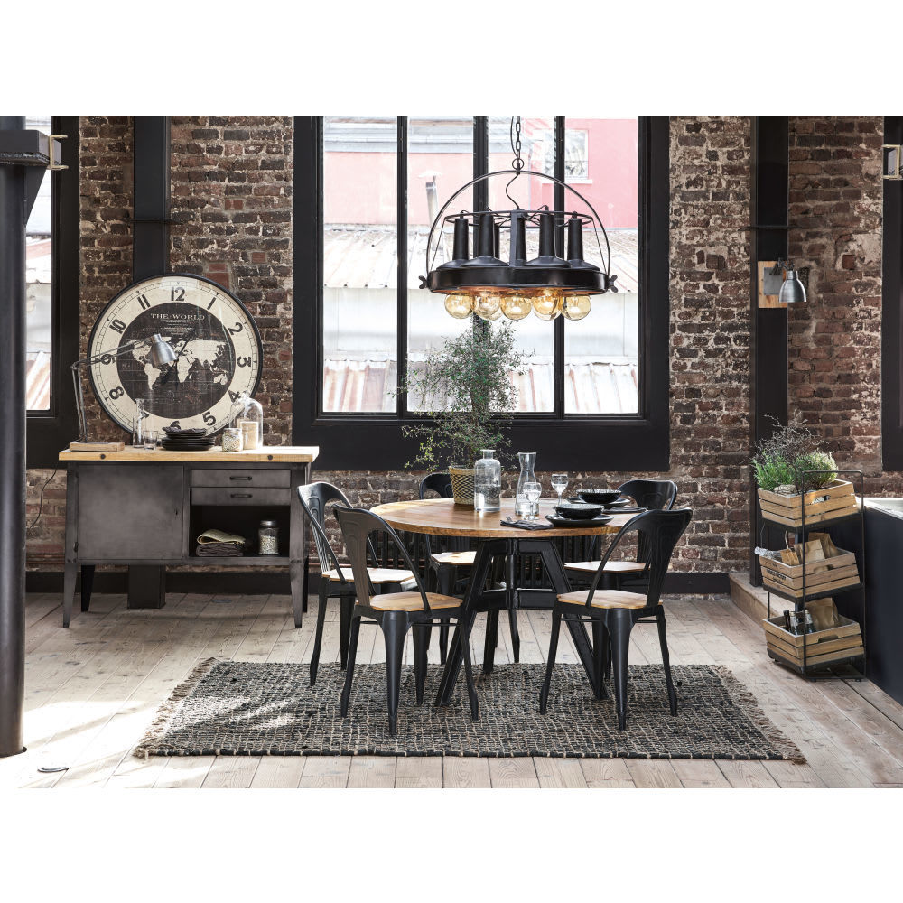MULTIPL'S - Industrial Matte Black Metal and Mango Wood Chair – image 10