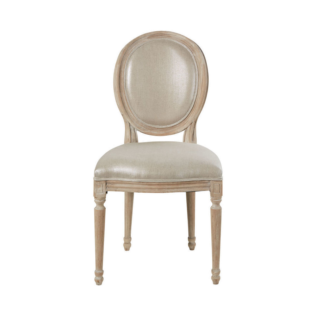 LOUIS - Silver Linen and Solid Oak Medallion Chair – image 2
