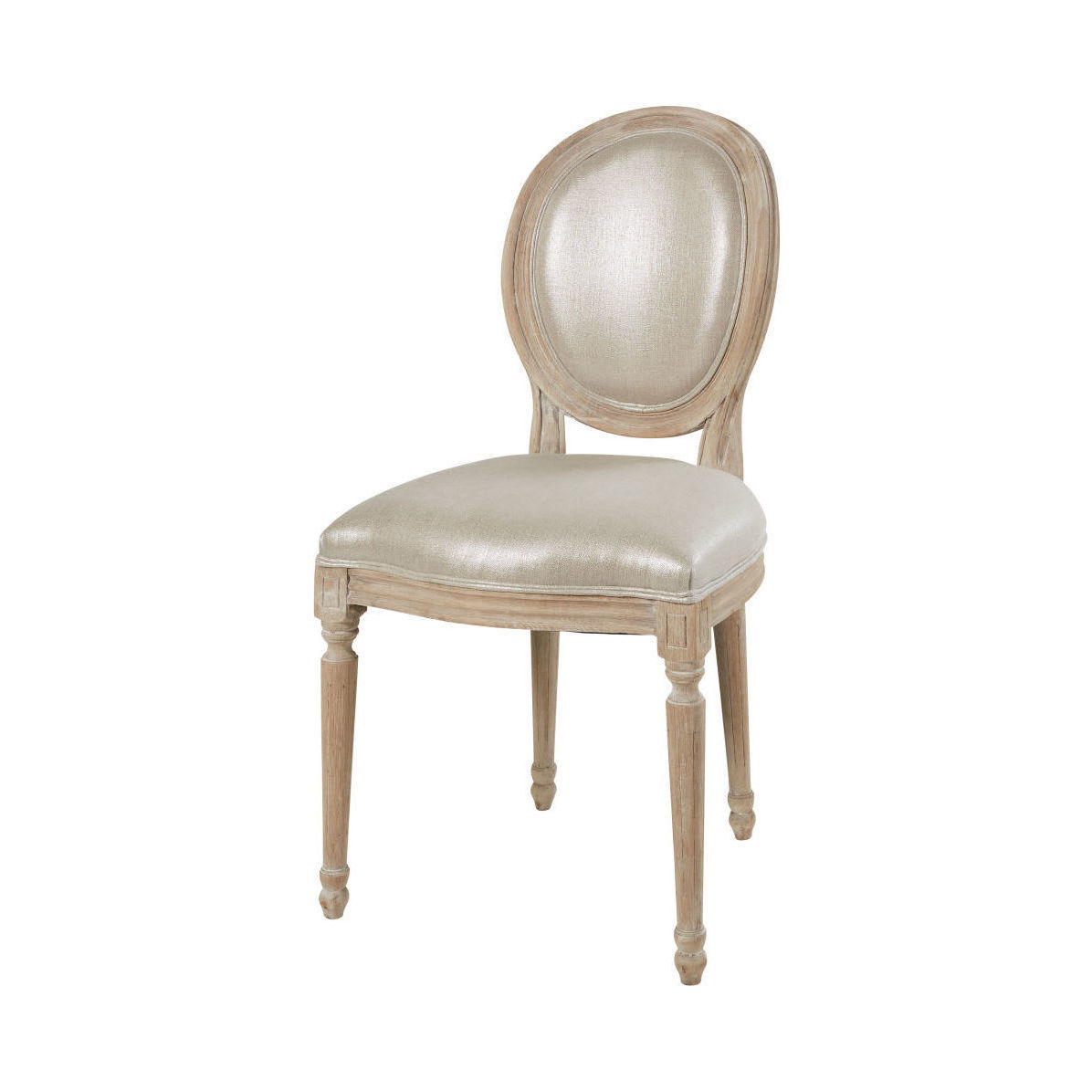 LOUIS - Silver Linen and Solid Oak Medallion Chair – image 1