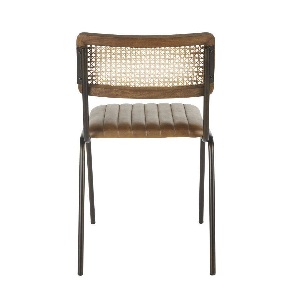 Professional Brown Buffalo Hide, Rattan Canework and Black Metal Chairs (x2) – image 3