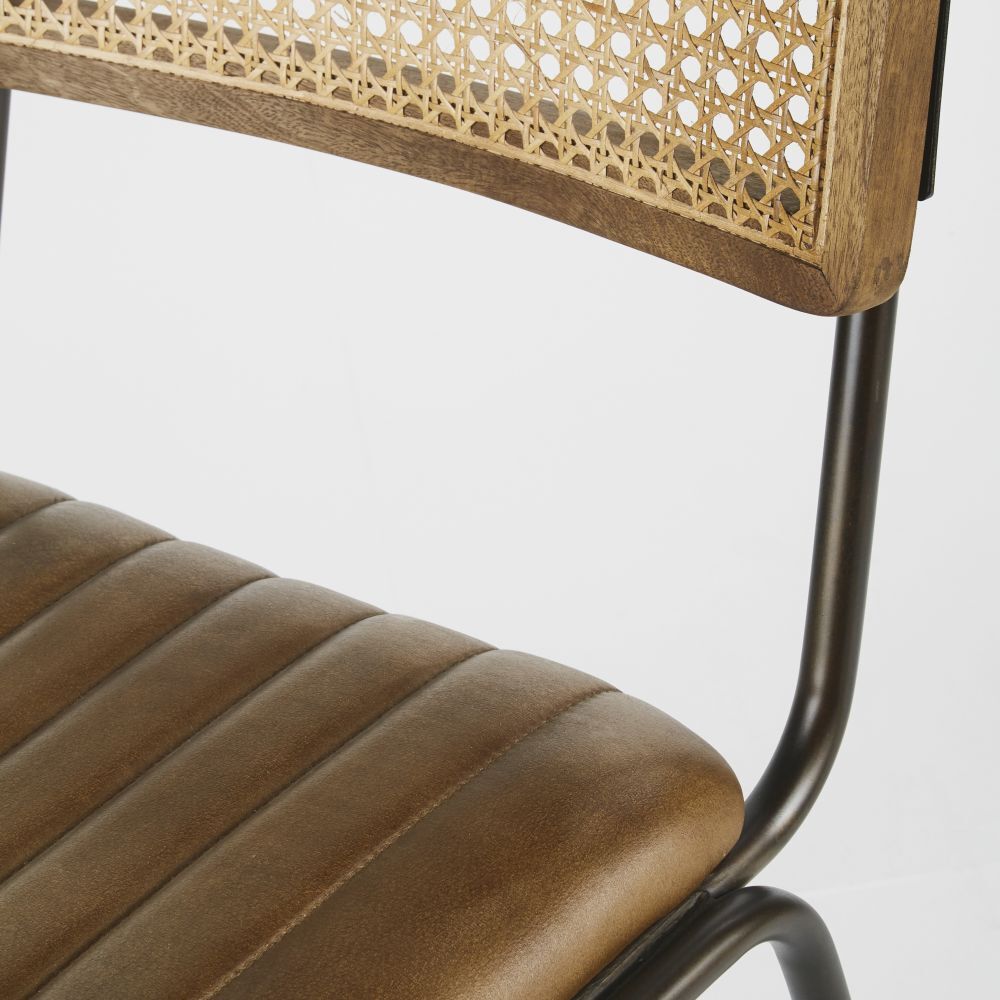 Professional Brown Buffalo Hide, Rattan Canework and Black Metal Chairs (x2) – image 4