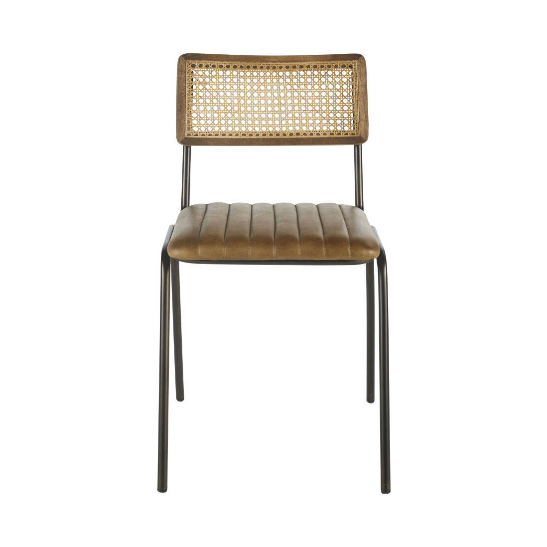 Professional Brown Buffalo Hide, Rattan Canework and Black Metal Chairs (x2) – image 2