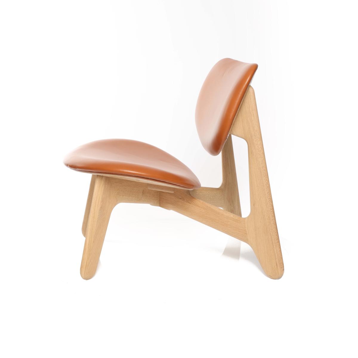 Tom Dixon Slab lounge chair upholstered seat Natural oak-cognac leather – image 2