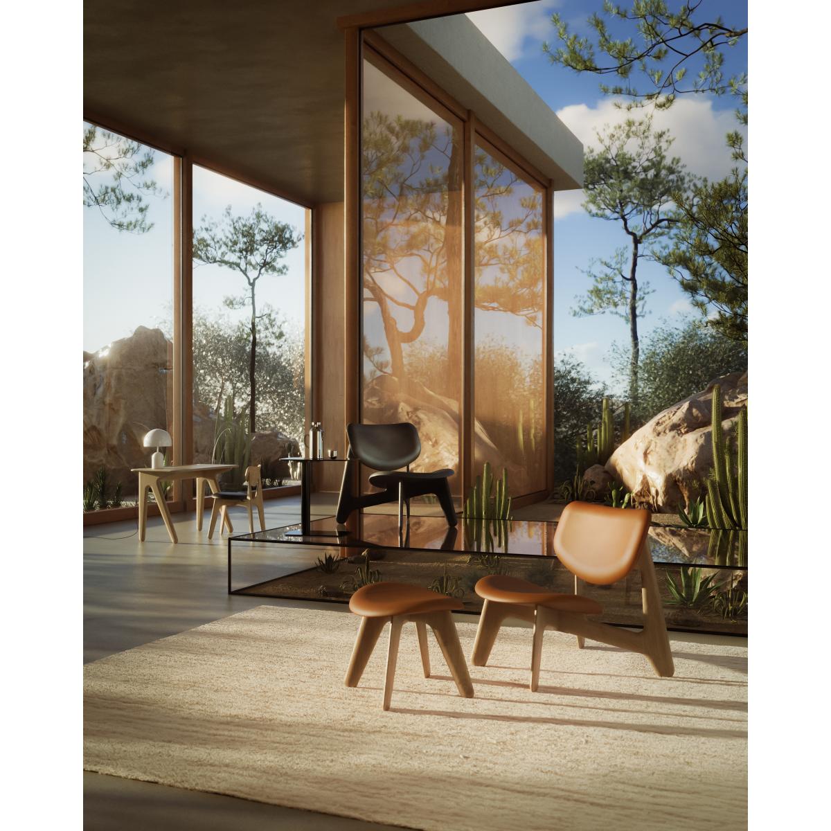 Tom Dixon Slab lounge chair upholstered seat Natural oak-cognac leather – image 3