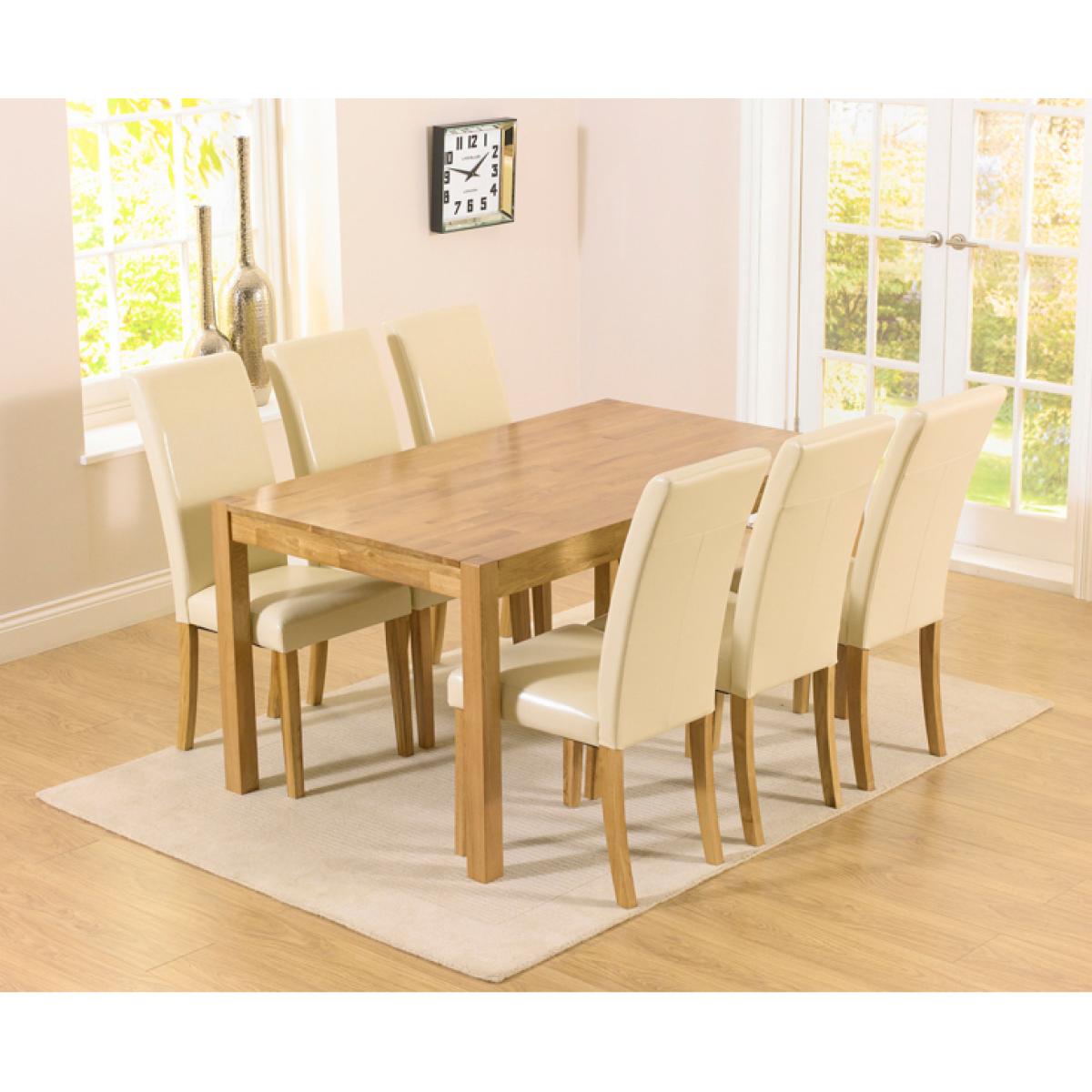 Oxford 150cm Solid Oak Dining Set with Albany Cream Chairs - Grey, 6 Chairs – image 2