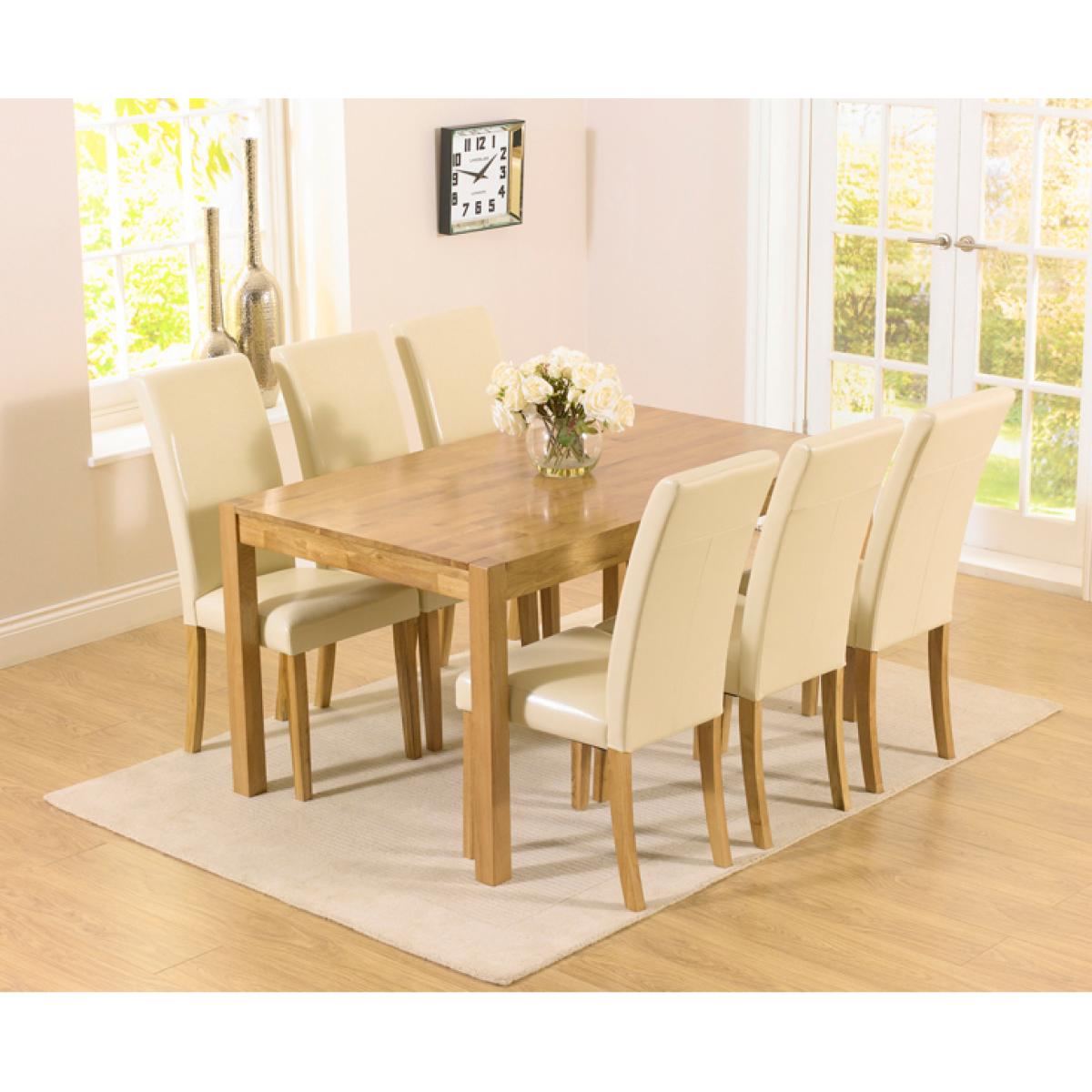Oxford 150cm Solid Oak Dining Set with Albany Cream Chairs - Grey, 6 Chairs – image 3