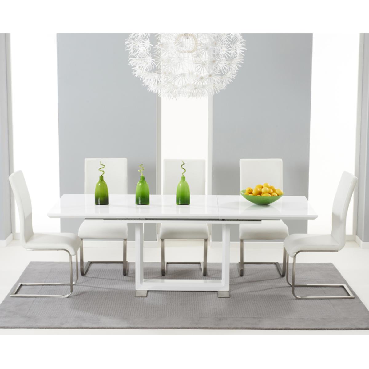Bianco 160cm White High Gloss Extending Dining Table with 4 Malaga Chairs – image 2