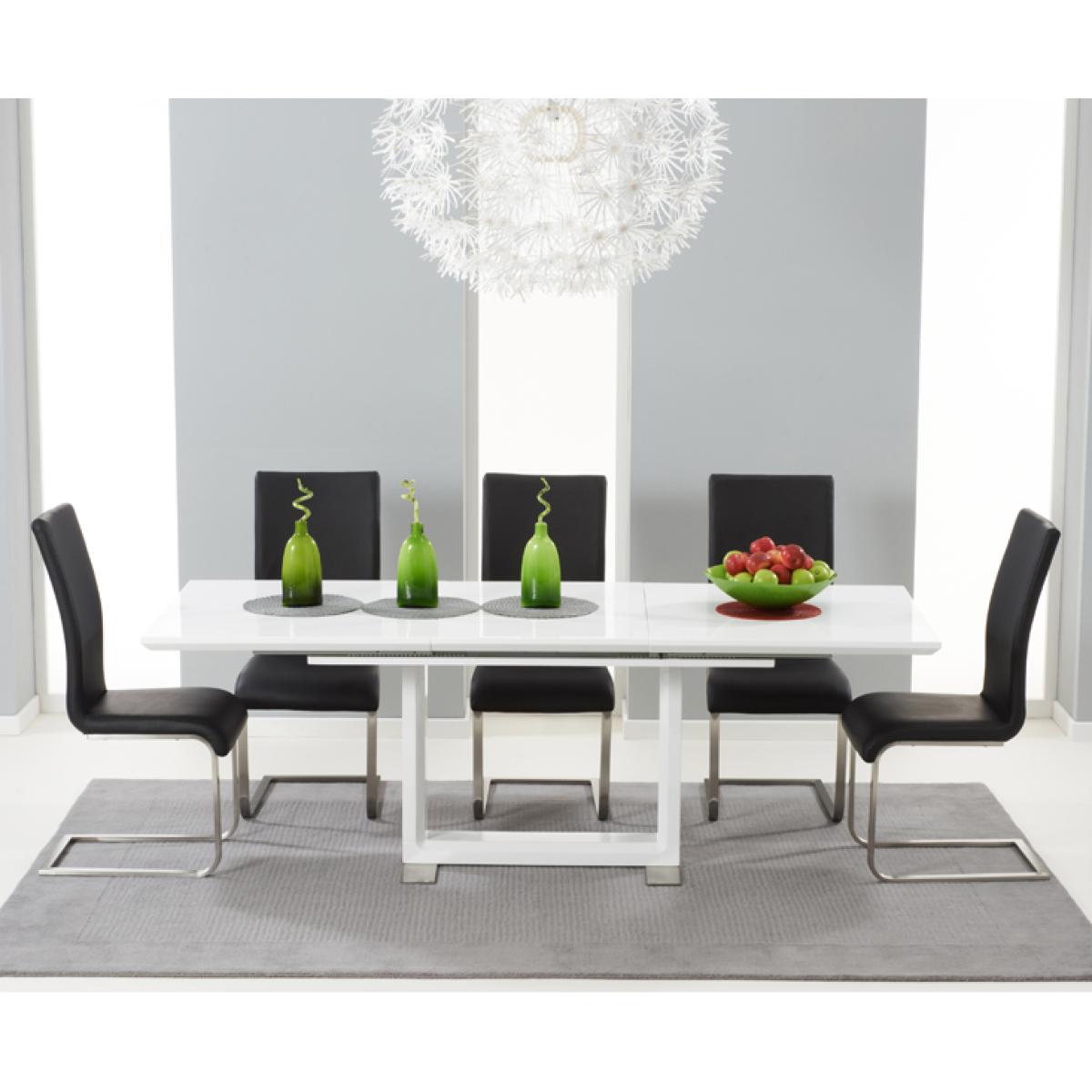 Bianco 160cm White High Gloss Extending Dining Table with 4 Malaga Chairs – image 3