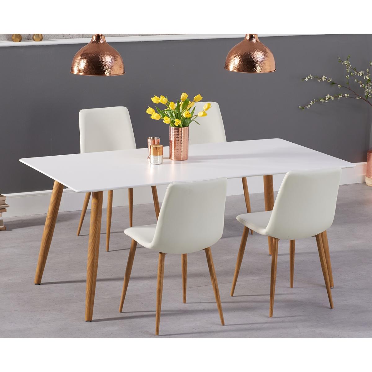 Malmo 180cm Matt White Table with Helsinki Faux Leather Wooden Leg Dining Chairs – image 2