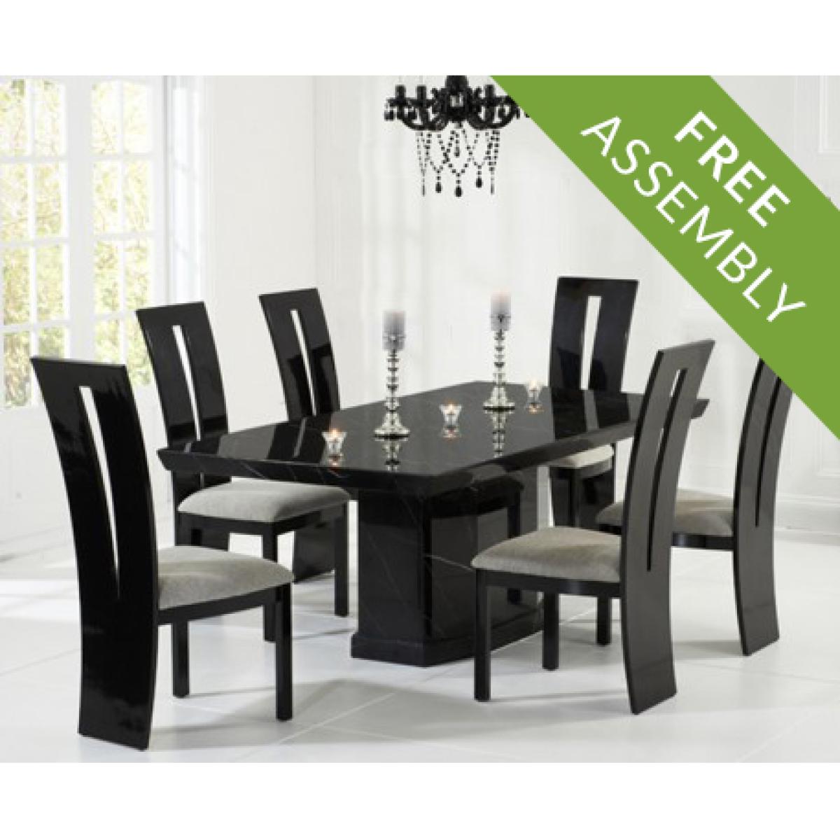 Carvelle 200cm Black Pedestal Marble Dining Table with Verbier Chairs - Black, 6 Chairs – image 2