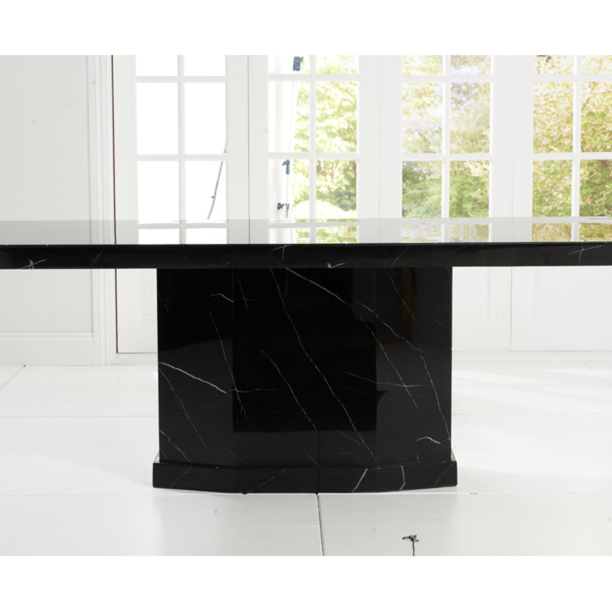 Carvelle 200cm Black Pedestal Marble Dining Table with Verbier Chairs - Black, 6 Chairs – image 3