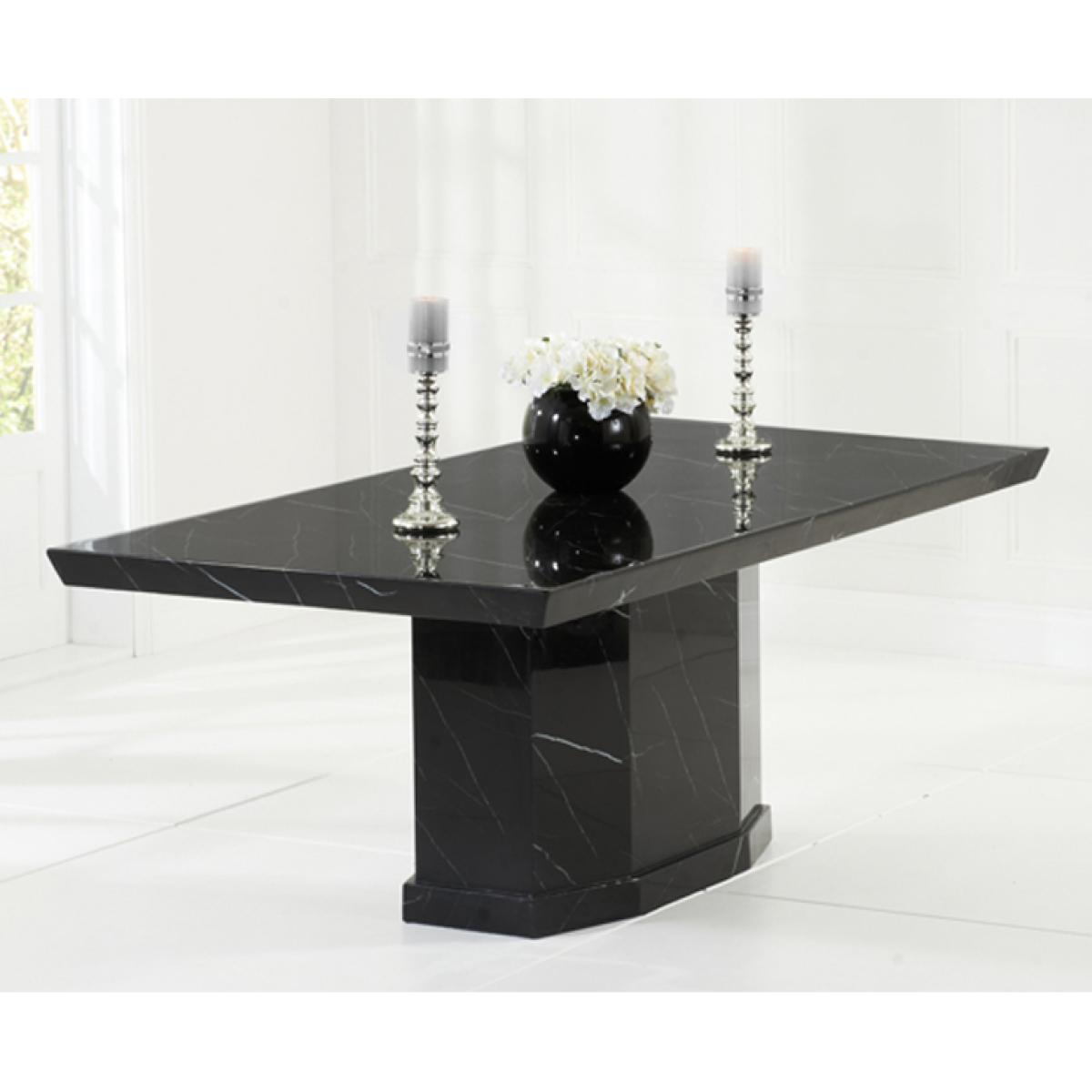 Carvelle 200cm Black Pedestal Marble Dining Table with Verbier Chairs - Black, 6 Chairs – image 4