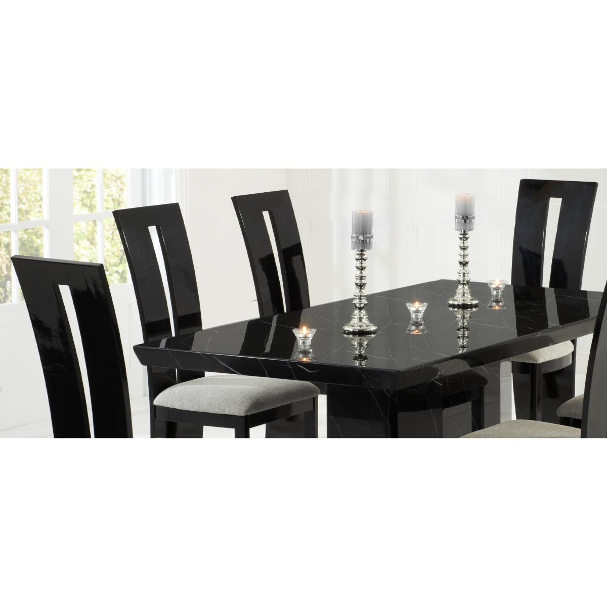 Carvelle 200cm Black Pedestal Marble Dining Table with Verbier Chairs - Black, 6 Chairs – image 8