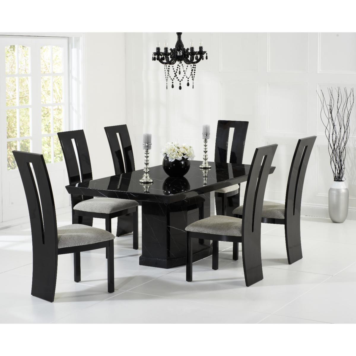 Carvelle 200cm Black Pedestal Marble Dining Table with Verbier Chairs - Black, 6 Chairs – image 1