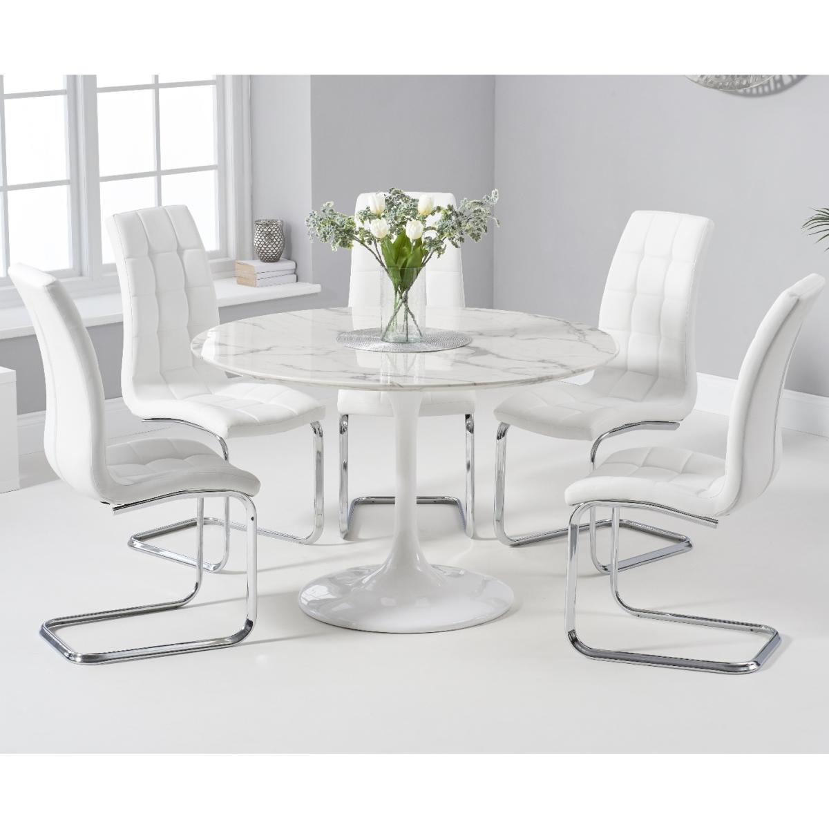 Brighton 120cm Round White Marble Dining Table With Lorin Dining Chairs - White, 2 Chairs – image 1