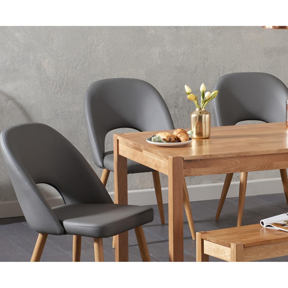 Oxford 150cm Solid Oak Dining Table with Halifax Faux Leather Chairs and Oxford Bench - Grey, 2 Chairs – image 2