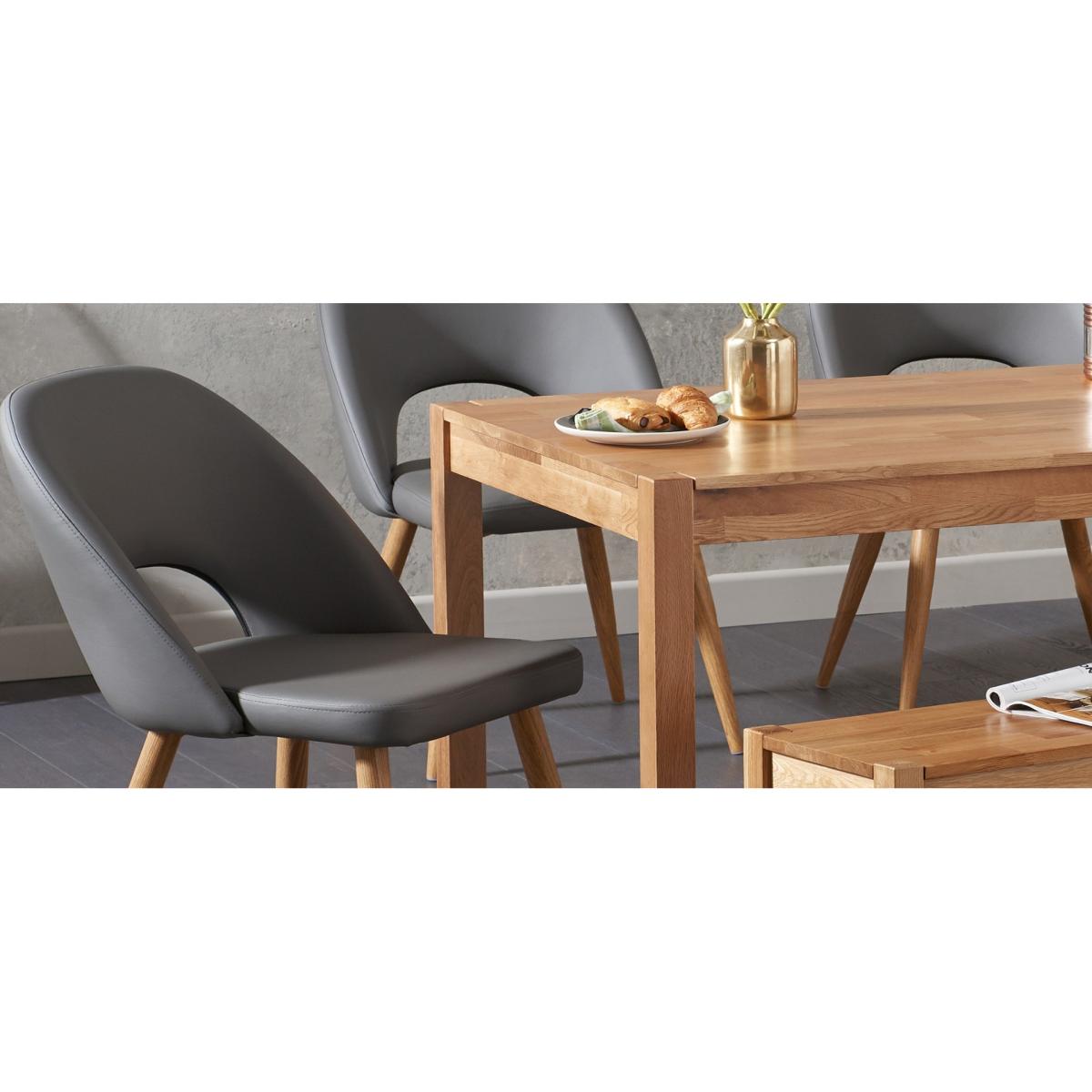 Oxford 150cm Solid Oak Dining Table with Halifax Faux Leather Chairs and Oxford Bench - Grey, 2 Chairs – image 9