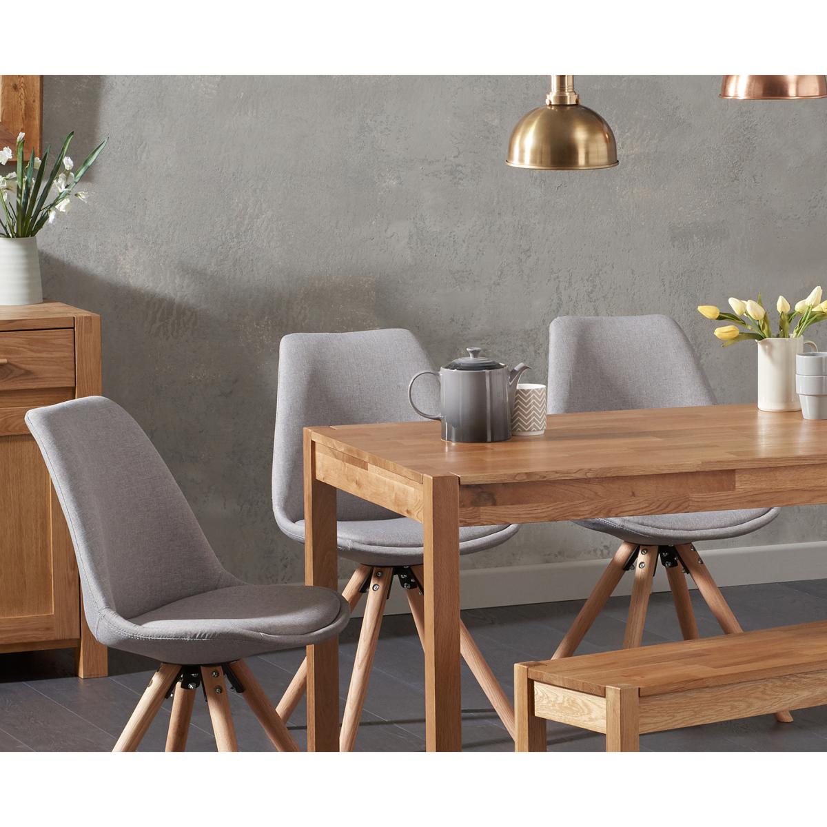 Oxford 120cm Solid Oak Dining Table with Oscar Fabric Round Leg Chairs and Oxford Bench – image 2