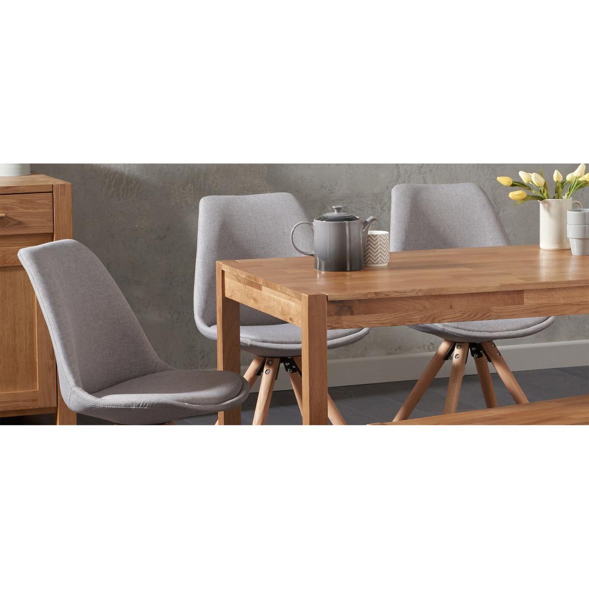 Oxford 120cm Solid Oak Dining Table with Oscar Fabric Round Leg Chairs and Oxford Bench – image 9