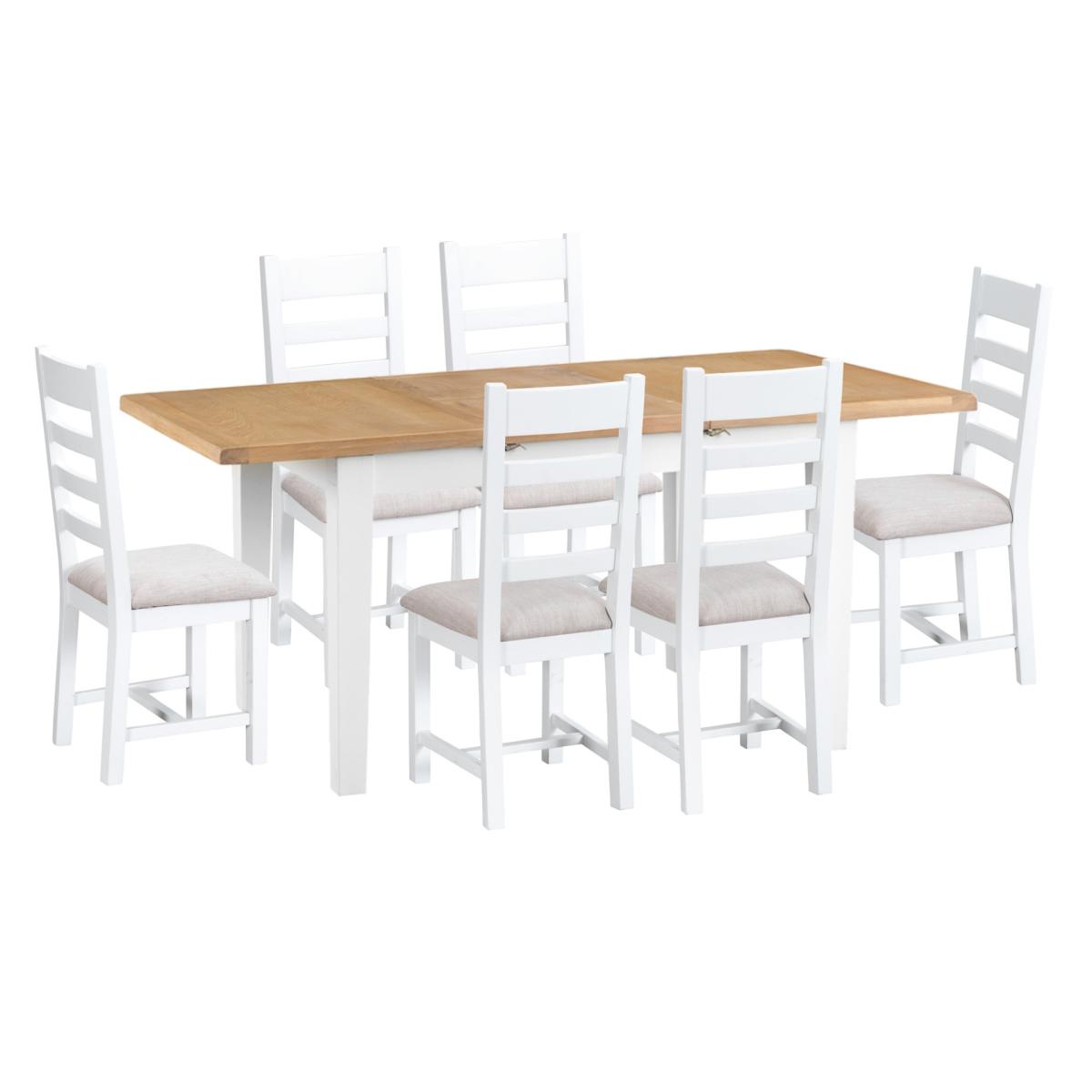 Eden Oak and White 120cm Butterfly Extending Table with Ladder Back Dining Chairs with Fabric Seats - Oak and White, 4 Chairs – image 7