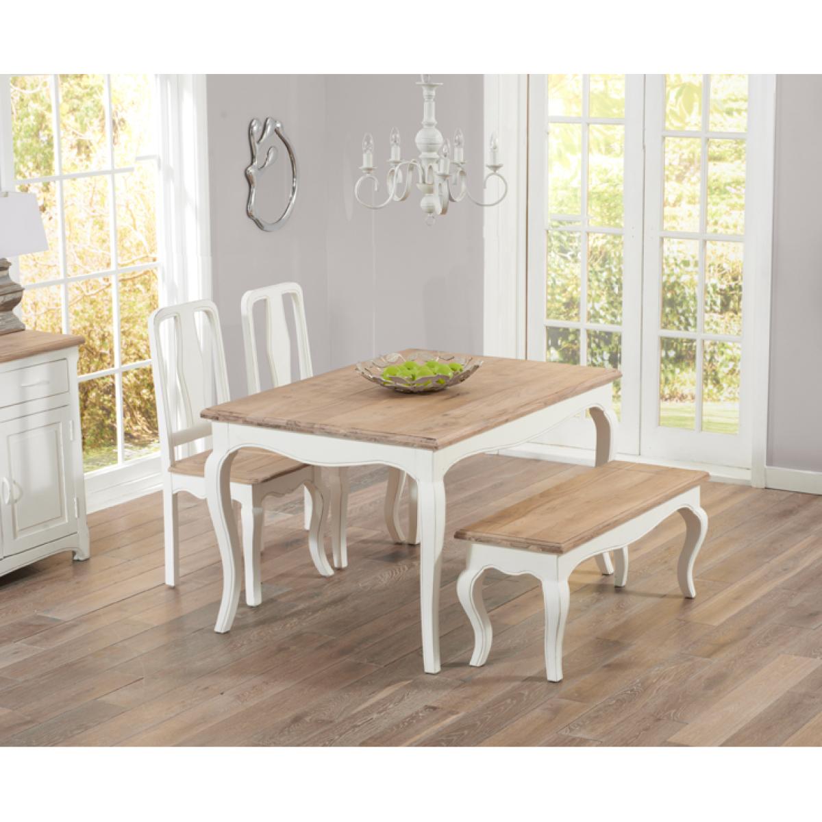 Parisian 130cm Shabby Chic Dining Table with Chairs and Benches - White, 2 Chairs – image 2