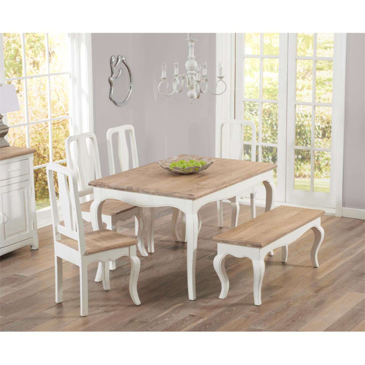 Parisian 130cm Shabby Chic Dining Table with Chairs and Benches - White, 2 Chairs – image 3