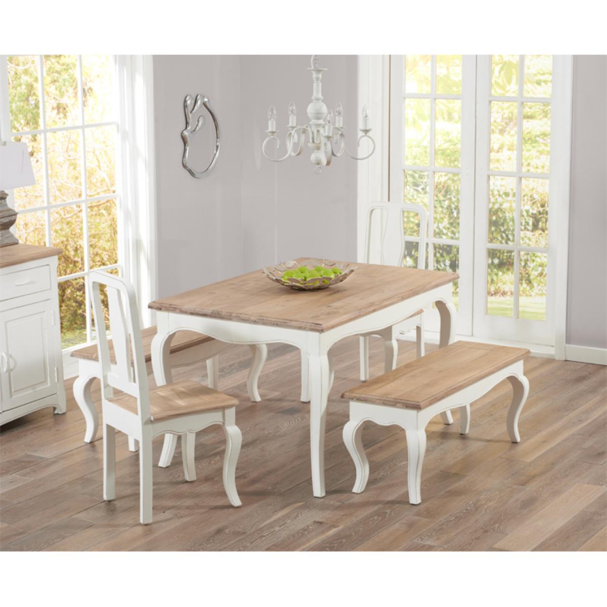 Parisian 130cm Shabby Chic Dining Table with Chairs and Benches - White, 2 Chairs – image 4