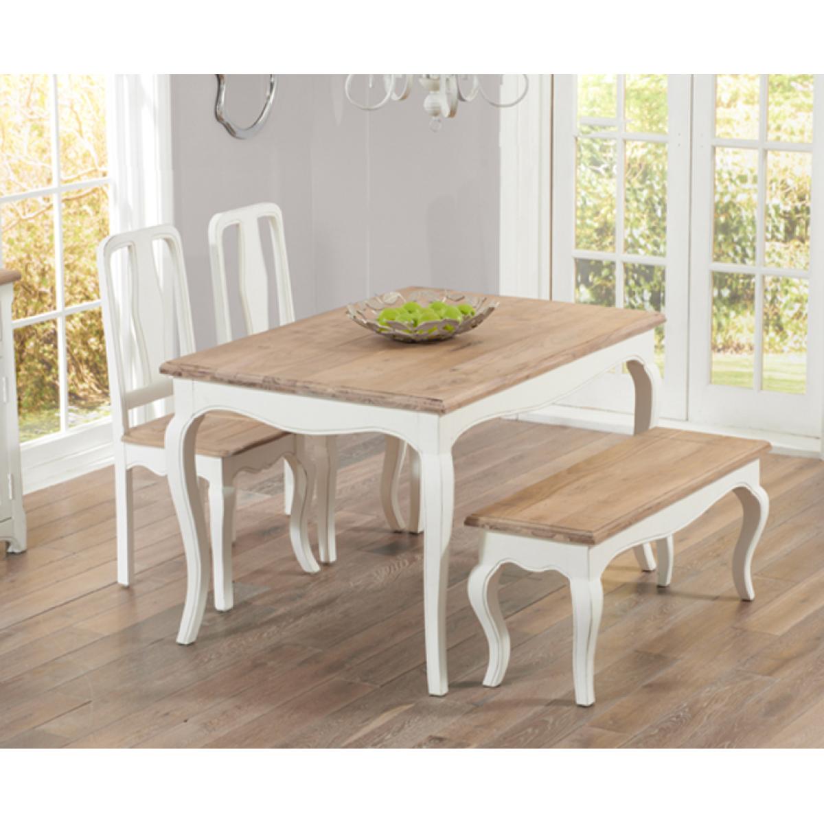 Parisian 130cm Shabby Chic Dining Table with Chairs and Benches - White, 2 Chairs – image 1